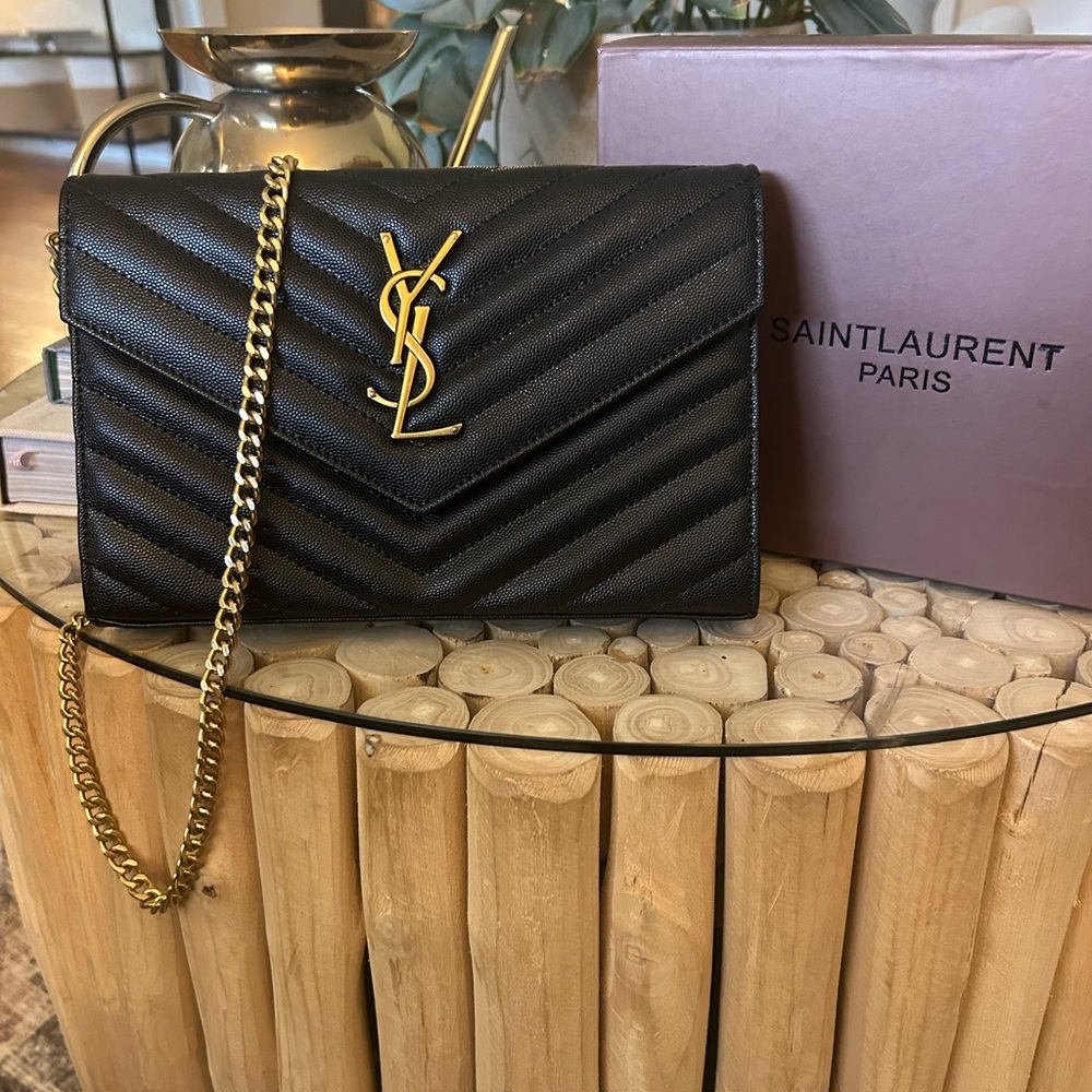 YSL Saint Laurent Cassandre Crossbody Envelope Purse with Gold Chain